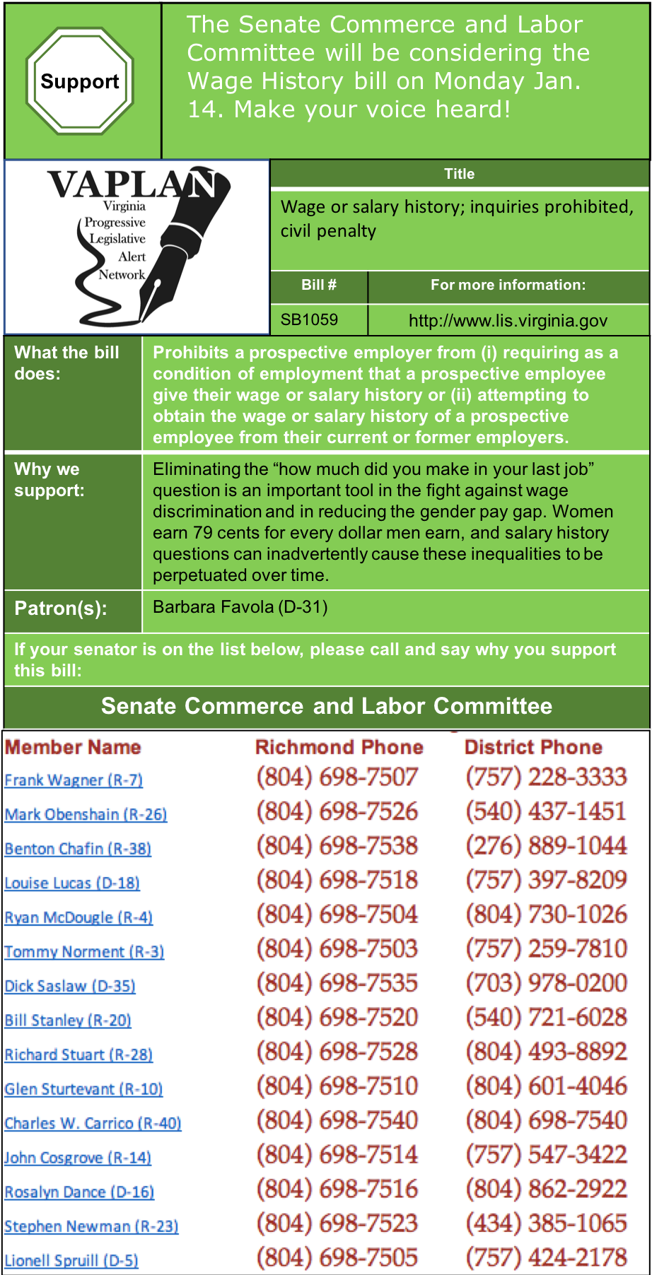 ALERT: Support Ending Wage History Question in Senate Commerce & Labor